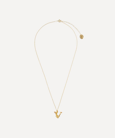 Alex Monroe Gold-plated Floral Letter V Alphabet Necklace In Gold