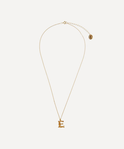 Alex Monroe Gold-plated Floral Letter E Alphabet Necklace In Gold