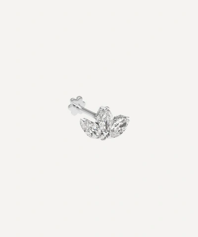 Maria Tash 18ct 4mm Diamond Engraved Lotus Single Threaded Stud Earring In White Gold