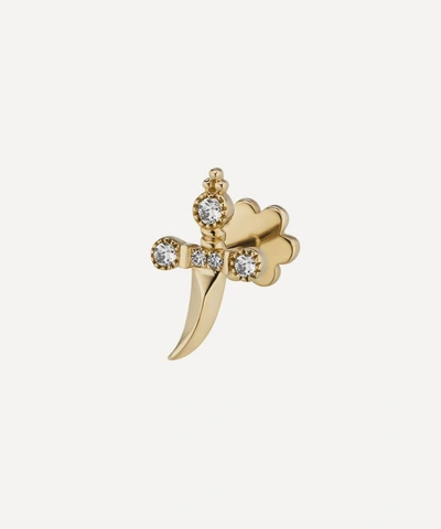 Shop Maria Tash 18ct Diamond Trinity Hilt Dagger Single Threaded Stud Earring Left In Gold