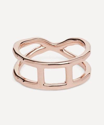 Shop Monica Vinader Rose Gold Plated Vermeil Silver Riva Wave Cross Ring In 25-gold