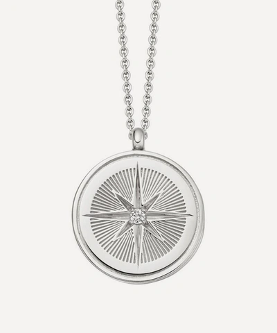 Shop Astley Clarke Silver Celestial Compass White Sapphire Locket Necklace