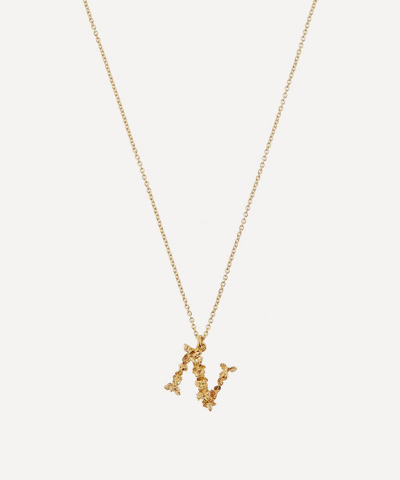 Alex Monroe Gold-plated Floral Letter N Alphabet Necklace In Gold