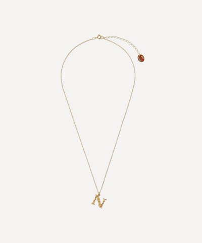Alex Monroe Gold-plated Floral Letter N Alphabet Necklace In Gold