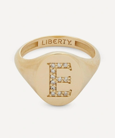 Liberty 9ct Gold And Diamond Initial  Signet Ring In Gold