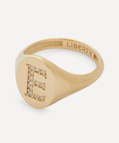 Liberty 9ct Gold And Diamond Initial  Signet Ring In Gold