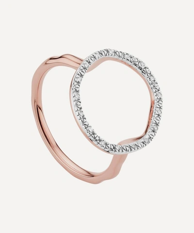 Shop Monica Vinader Rose Gold Plated Vermeil Silver Riva Circle Diamond Ring In Rose Gold Vermeil