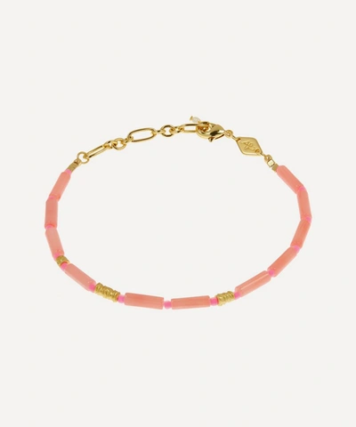 Shop Anni Lu Gold-plated Malibu Beaded Bracelet In Pink