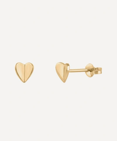 Dinny Hall 10ct Gold Bijou Small Folded Heart Stud Earrings In Gold