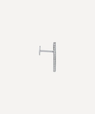 Maria Tash 18ct 18mm Square Diamond Pave Bar Single Threaded Stud Earring In White Gold