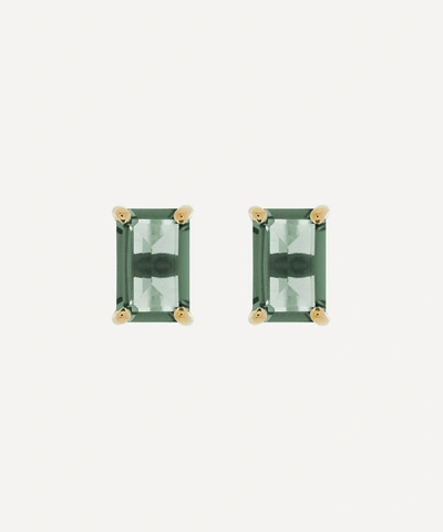 Suzanne Kalan 14ct Gold Emerald Cut Green Envy Topaz Stud Earrings In Gold
