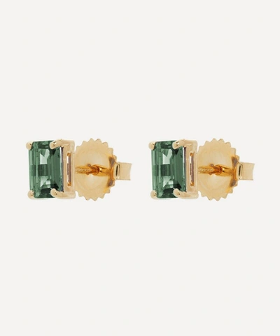 Suzanne Kalan 14ct Gold Emerald Cut Green Envy Topaz Stud Earrings In Gold