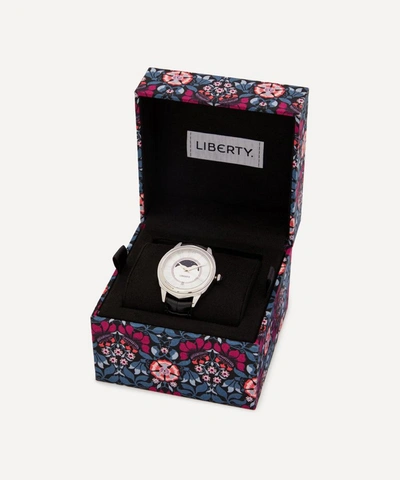 Shop Liberty Lasenby Moonphase Mother-of-pearl Leather Strap Watch In Silver-tone