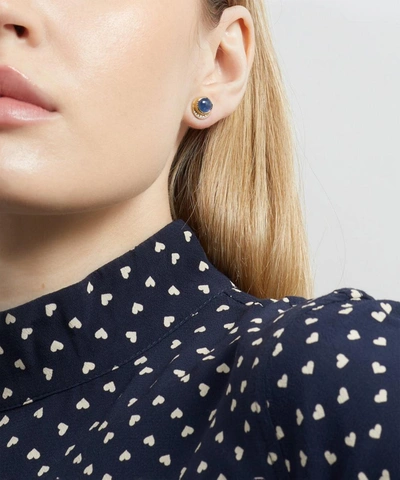 Shop Brooke Gregson 18ct Gold Orbit Blue Sapphire And Diamond Halo Stud Earrings