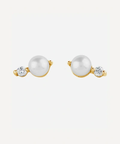 Shop Dinny Hall 14ct Gold Shuga Double Pearl Diamond Stud Earrings
