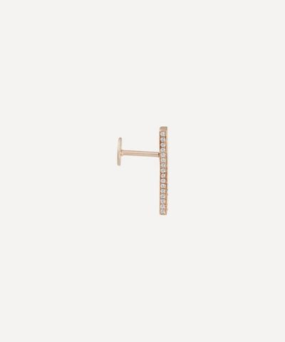 Maria Tash 18ct 18mm Square Diamond Pave Bar Single Threaded Stud Earring In Rose Gold