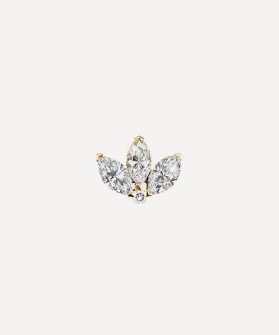 Shop Maria Tash 18ct 3mm Mini Diamond Engraved Lotus Single Threaded Stud Earring In Gold