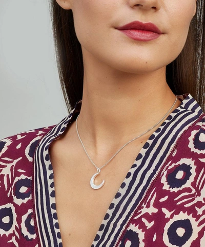 Dinny Hall Silver Mother Of Pearl Moon Charm Pendant Necklace In Silver