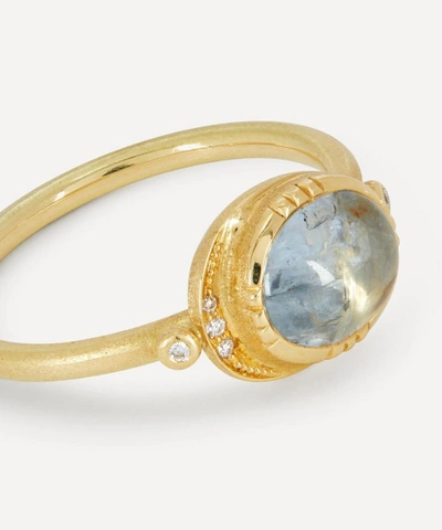 Shop Brooke Gregson 18ct Gold Ellipse Grey Sapphire And Diamond Halo Ring