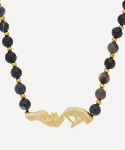 Shop Anissa Kermiche Gold-plated Les Mains Onyx Agate Beaded Necklace