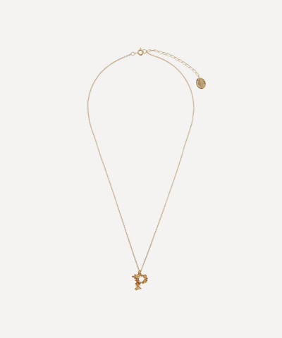 Alex Monroe Gold-plated Floral Letter P Alphabet Necklace In Gold