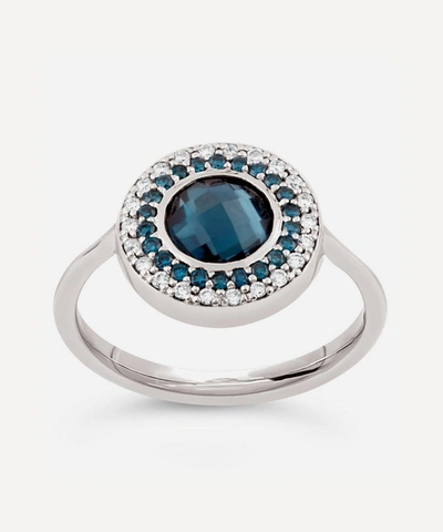 Shop Dinny Hall 14ct White Gold Double Halo Blue Topaz And Diamond Pinky Ring
