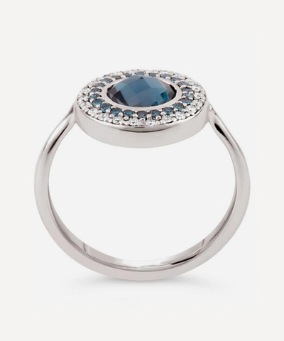 Shop Dinny Hall 14ct White Gold Double Halo Blue Topaz And Diamond Pinky Ring