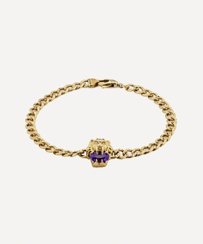 Shop Gucci 18ct Gold Amethyst And Diamond Lion Head Bracelet