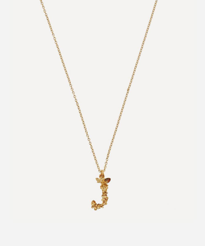 Alex Monroe Gold-plated Floral Letter J Alphabet Necklace In Gold