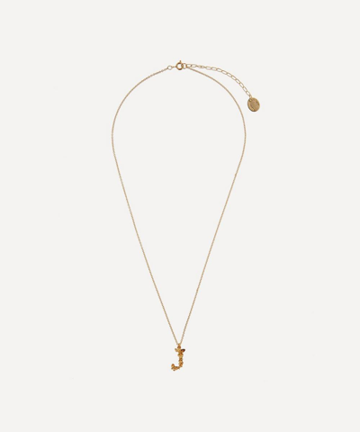 Alex Monroe Gold-plated Floral Letter J Alphabet Necklace In Gold