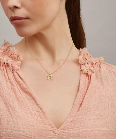 Alex Monroe Gold-plated Floral Letter R Alphabet Necklace In Gold