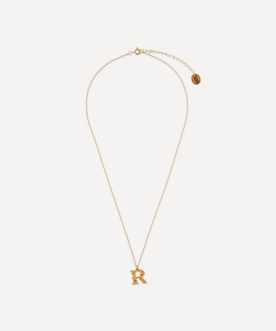 Alex Monroe Gold-plated Floral Letter R Alphabet Necklace In Gold