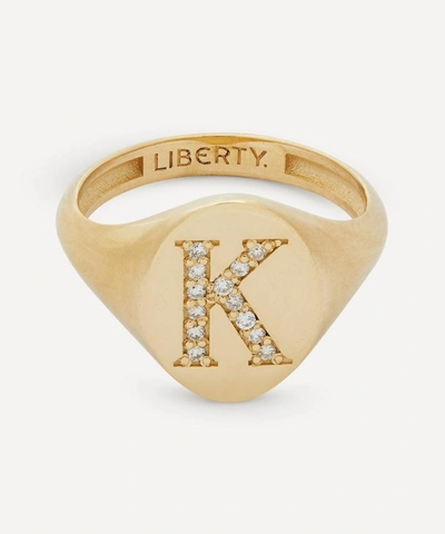 Liberty 9ct Gold And Diamond Initial  Signet Ring In Gold