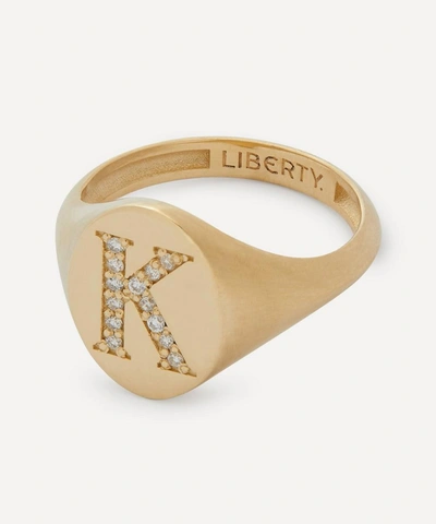 Liberty 9ct Gold And Diamond Initial  Signet Ring In Gold