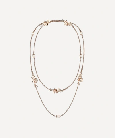 Shop Shaun Leane Cherry Blossom Pearl And Diamond Flower Sautoir Necklace In Rose Gold