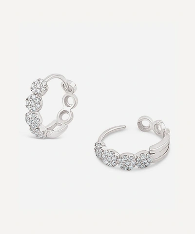 Dinny Hall 14ct White Gold Shuga Pave Diamond Huggie Hoop Earrings In White Gold