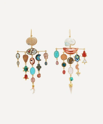 GRAINNE MORTON GRAINNE MORTON GOLD-PLATED BALANCE ASYMMETRIC MULTI-STONE DROP EARRINGS 000714093