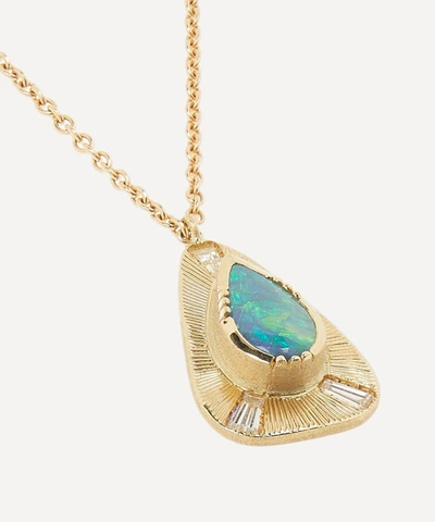 Shop Brooke Gregson 18ct Gold Boulder Opal Engraved Teardrop Pendant Necklace