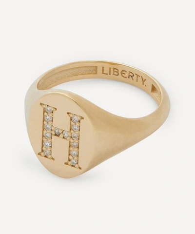 Liberty 9ct Gold And Diamond Initial  Signet Ring In Gold
