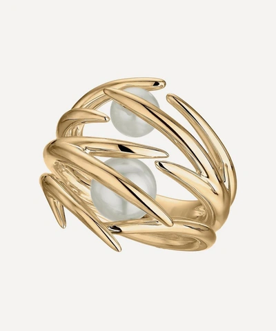 Shop Shaun Leane Gold Plated Vermeil Silver Cherry Blossom Double Pearl Ring