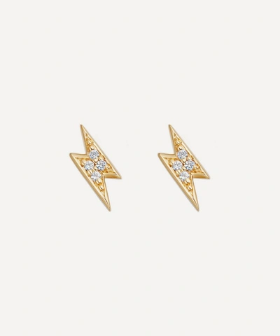 Shop Astley Clarke Gold Plated Vermeil Silver Tiny Lightning Bolt White Sapphire Stud Earrings