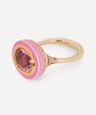 Shop Alice Cicolini 14ct Gold Silver Tile Imperial Oval Pink Tourmaline And Pink Sapphire Pave Ring
