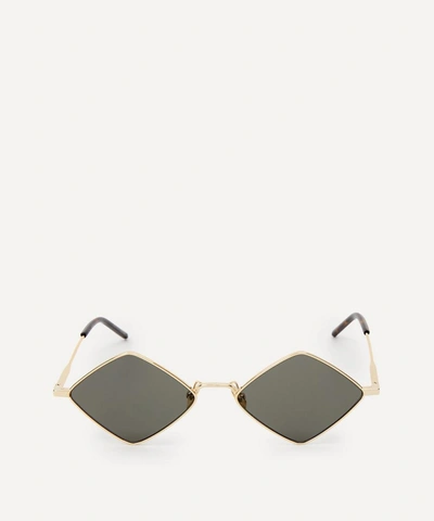 Shop Saint Laurent Lisa Diamond-shaped Metal Sunglasses In Gold