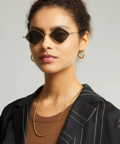 Shop Saint Laurent Lisa Diamond-shaped Metal Sunglasses In Gold