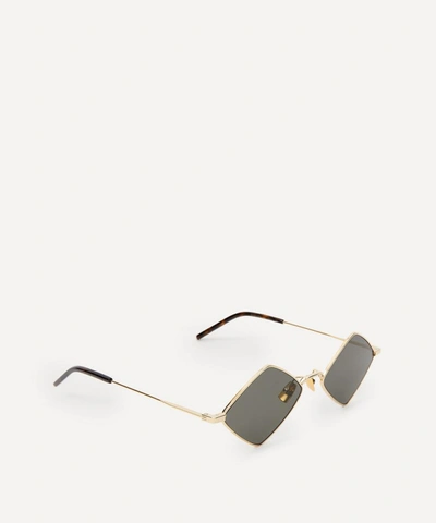 Shop Saint Laurent Lisa Diamond-shaped Metal Sunglasses In Gold