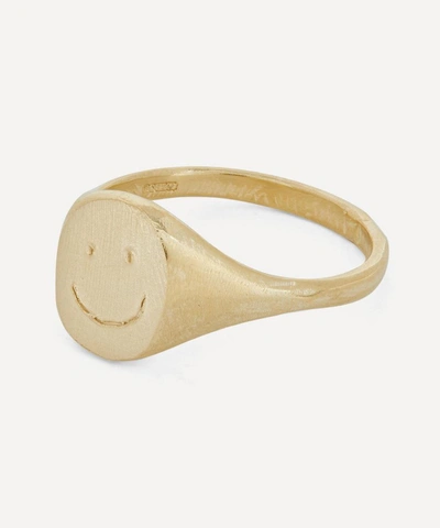 Seb Brown 9ct Gold Smiley Signet Ring In Gold