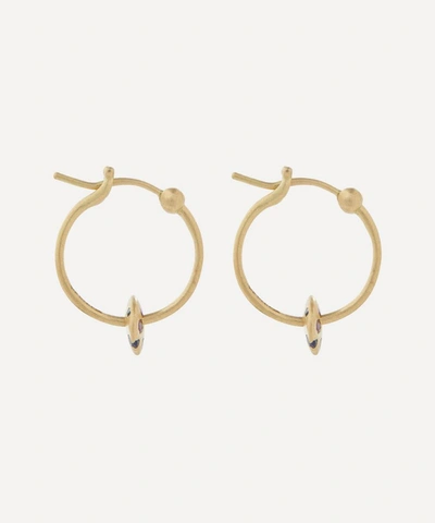 Polly Wales 18ct Gold Mini Rainbow Sapphire Spinner Hoop Earrings In Gold