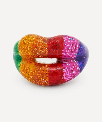 Shop Solange Azagury-partridge Glitter Rainbow Hotlips Ring