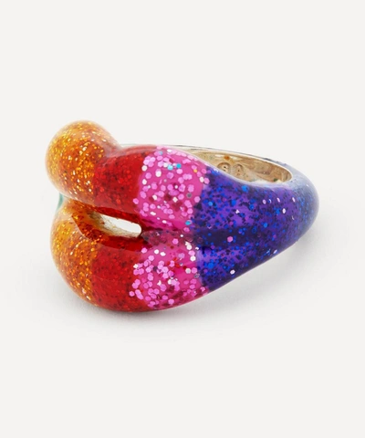 Shop Solange Azagury-partridge Glitter Rainbow Hotlips Ring