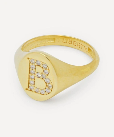 Liberty 9ct Gold And Diamond Initial  Signet Ring B In Gold